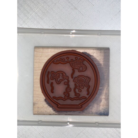 RARE Vintage Stampin Up Fishin Around Mounted Block Card Scrapbook Craft Bowl - Picture 3 of 12